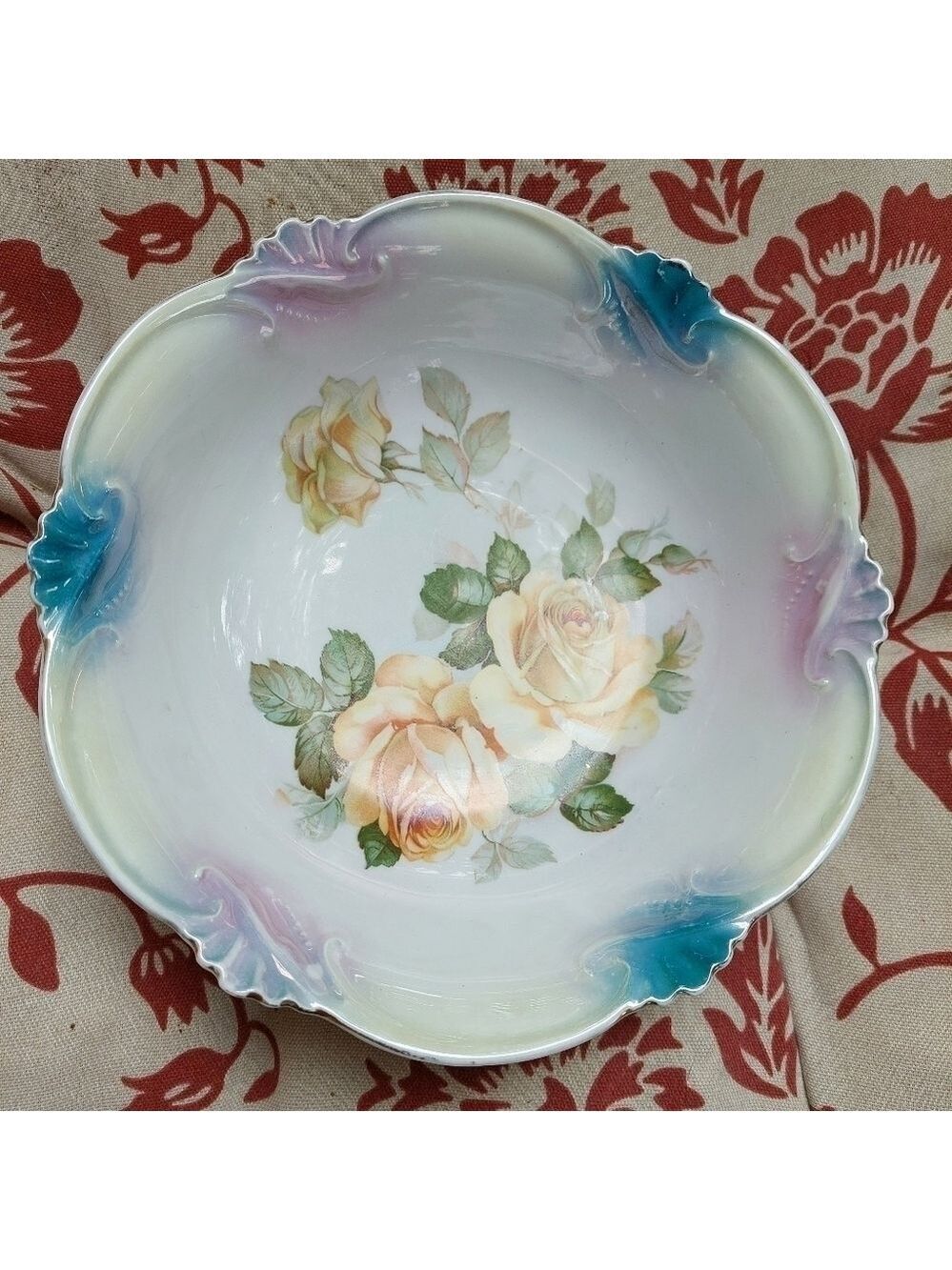 Vintage Antique German Yellow Rose Porcelain Serving Bowl